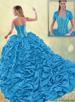 Beautiful Appliques and Pick Ups Sweet 16 Dresses with Brush Train