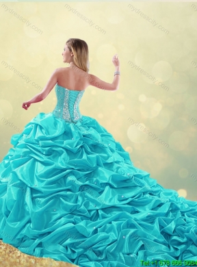 Cheap Beading and Pick Ups Quinceanera Gowns with Court Train