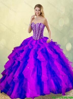 Classical Beading and Ruffles Multi Color Sweet 16 Dresses