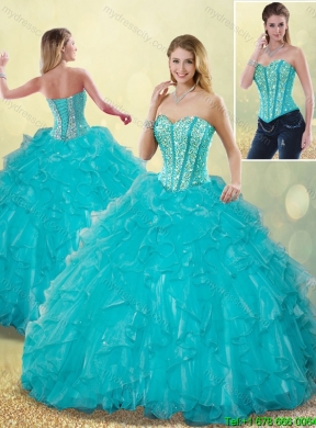 Elegant Aqua Blue Sweet 16 Dresses with Beading and Ruffles