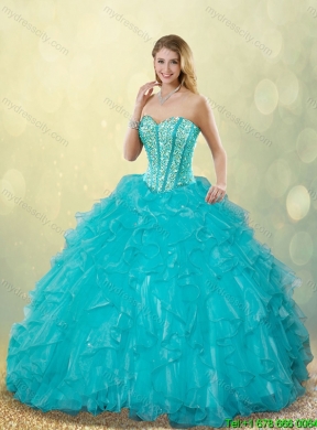 Elegant Aqua Blue Sweet 16 Dresses with Beading and Ruffles