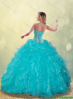 Elegant Aqua Blue Sweet 16 Dresses with Beading and Ruffles