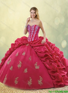 Latest Brush Train Beading Sweet 16 Dresses in Coral Red