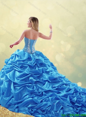 Luxurious Beading Blue Quinceanera Gowns with Sweetheart