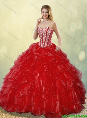 Luxurious Sweetheart Quinceanera Gowns in Wine Red for 2016