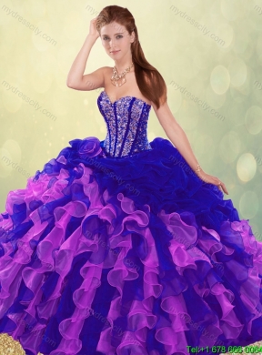 Exclusive Multi Color Brush Train Quinceanera Dresses