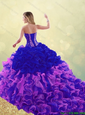 Exclusive Multi Color Brush Train Quinceanera Dresses