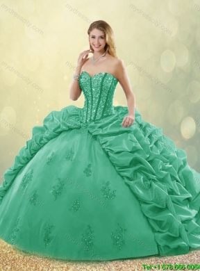 Hot Sale Turquoise Quinceanera Dresses with Brush Train for 2016