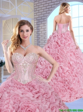 Luxurious Beading Brush Train Quinceanera Gowns with Rolling Flowers