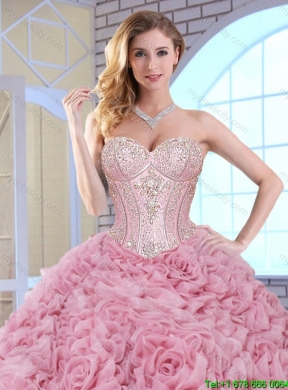 Luxurious Beading Brush Train Quinceanera Gowns with Rolling Flowers