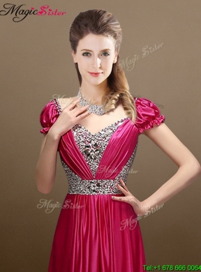 Elegant Empire Short Sleeves Beading Prom Dresses for 2016