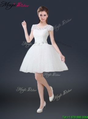 2016 Luxurious Mini Length Short Sleeves Beading Prom Dresses