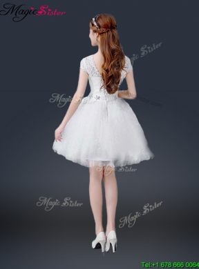 2016 Luxurious Mini Length Short Sleeves Beading Prom Dresses