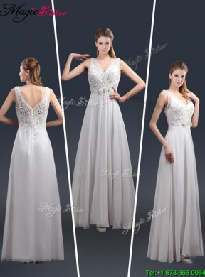 2016 Affordable Empire V Neck Beading Prom Dresses