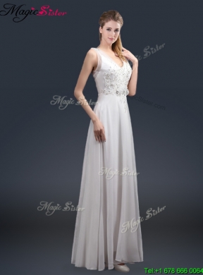 2016 Affordable Empire V Neck Beading Prom Dresses