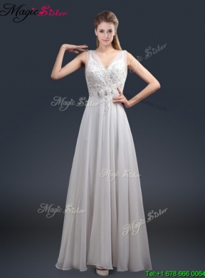 2016 Affordable Empire V Neck Beading Prom Dresses