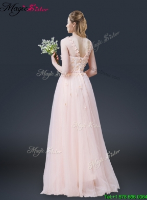 2016 Lovely Empire Bateau Prom Dresses with Appliques and Bowknot