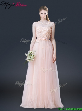 2016 Lovely Empire Bateau Prom Dresses with Appliques and Bowknot