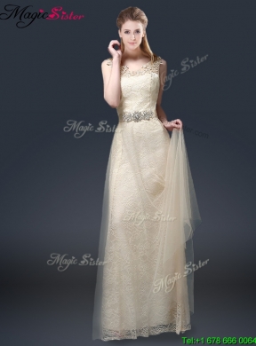 Empire Lace Prom Dresses with Appliques in Champagne