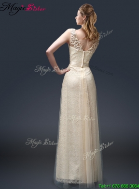 Empire Lace Prom Dresses with Appliques in Champagne