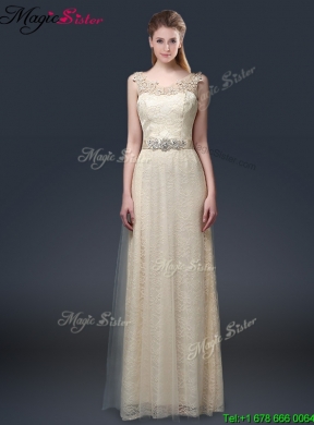 Empire Lace Prom Dresses with Appliques in Champagne