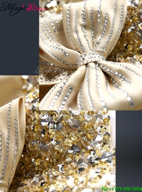 Fall Column Sequins Prom Dresses with Bowknot in Gold