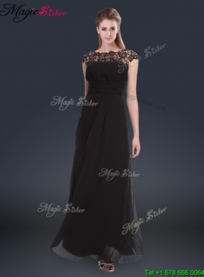 2016 Elegant Empire Cap Sleeves Beading and Ruching Prom Dresses