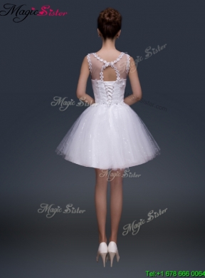 2016 Pretty Short Scoop Appliques Prom Dresses in White