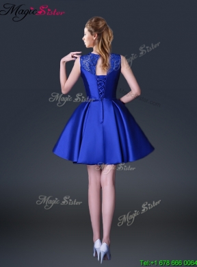 Beautiful Short Bateau Prom Dresses with Bowknot and Beading