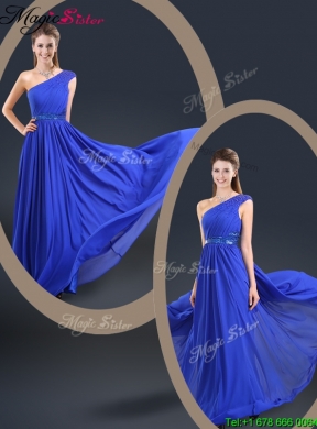 Cheap 2016 One Shoulder Blue Prom Dresses with Belt