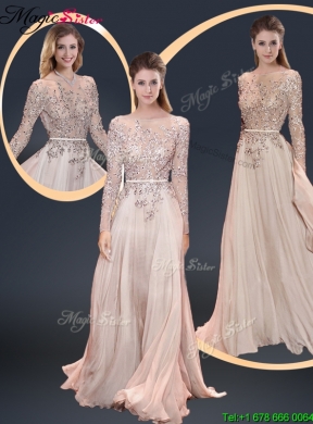 Cheap Brush Train Champagne Prom Dresses with Beading