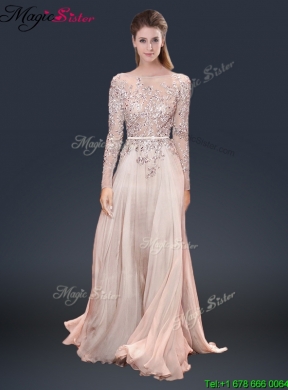 Cheap Brush Train Champagne Prom Dresses with Beading