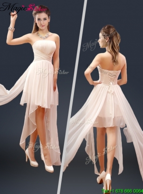 Cheap Champagne Asymmetrical Prom Dresses with Ruching