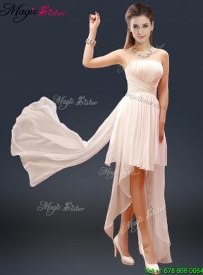 Cheap Champagne Asymmetrical Prom Dresses with Ruching