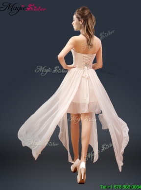 Cheap Champagne Asymmetrical Prom Dresses with Ruching