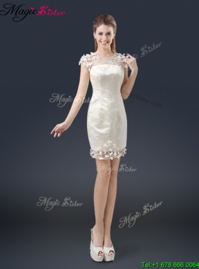 Elegant Mini Length Cap Sleeves Prom Dresses with Appliques