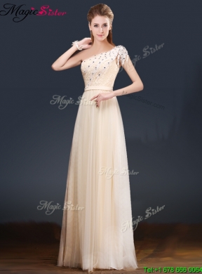 Elegant One Shoulder Prom Dresses with Appliques and Beading