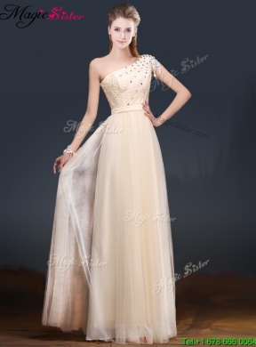 Elegant One Shoulder Prom Dresses with Appliques and Beading