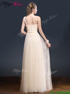 Elegant One Shoulder Prom Dresses with Appliques and Beading