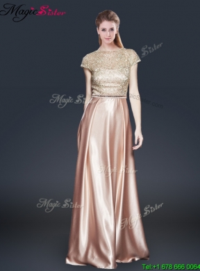 Empire Bateau Prom Dresses with Appliques and Belt