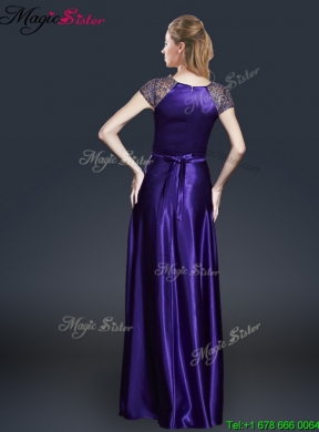 Empire Bateau Prom Dresses with Appliques and Belt