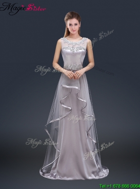 Exquisite Brush Train Scoop Prom Dresses with Appliques