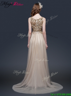 Luxurious Brush Train Prom Dresses with Appliques and Bowknot