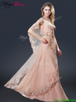 Luxurious One Shoulder Appliques Prom Dresses in Peach