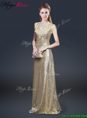 Perfect V Neck Sequins Prom Dresses in Champagne