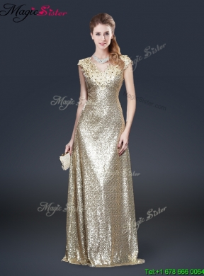 Perfect V Neck Sequins Prom Dresses in Champagne