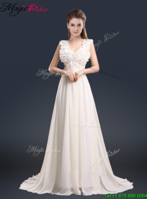 Pretty V Neck Empire Prom Dresses with Appliques