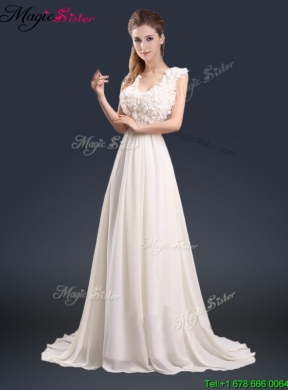 Pretty V Neck Empire Prom Dresses with Appliques