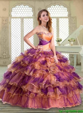 2016 Luxurious  Floor Length Quinceanera Dresses with Beading and Ruffled Layers