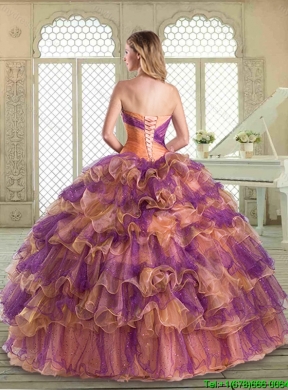 2016 Luxurious  Floor Length Quinceanera Dresses with Beading and Ruffled Layers